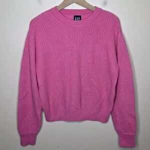 Gap Pink Cropped Chunky Knit Crewneck Sweater Size Small 100% Cotton Classic